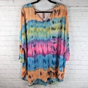 Honeyme Curvy Rainbow Tie Dye Swimsuit Cover Up 3XL